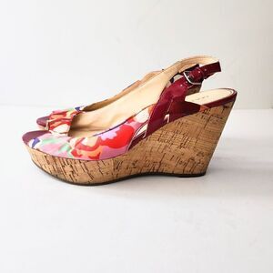 Marc Fisher Multicolor Floral Open Toe Wedge Pumps, US Women's 8